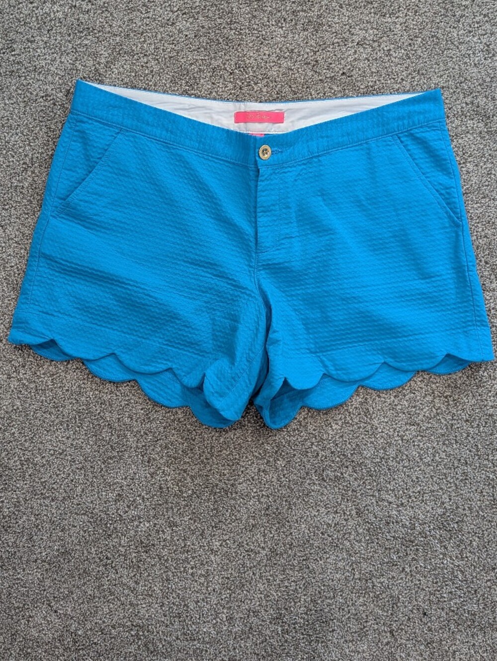 Lilly Pulitzer Bright Blue Turquoise Scalloped 100% Cotton Shorts Size 12